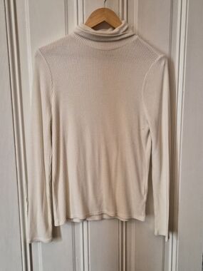 Faherty Cream Ribbed Turtleneck Sweater